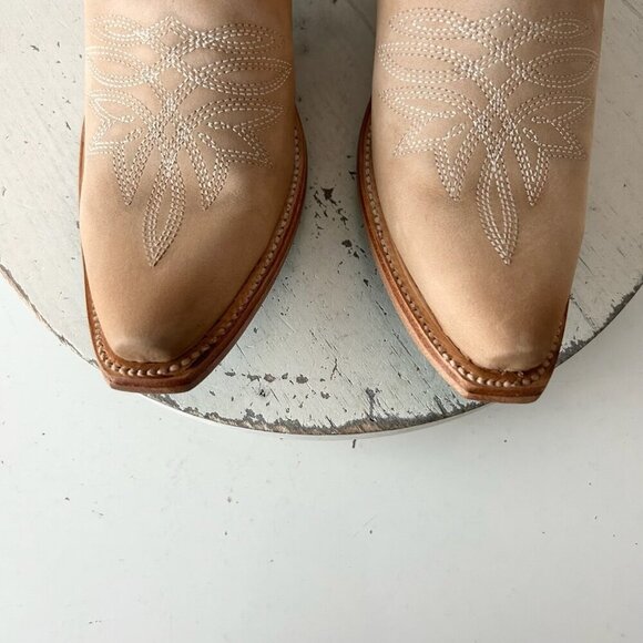 Lane SANDAGA Midi Womens Cowboy Boots 7 Cowgirl Western Tan Suede Leather Short - Picture 6 of 11